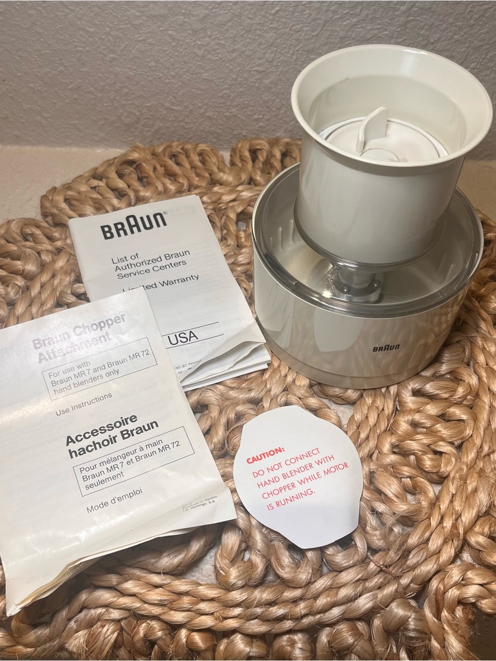 Braun CA-1 Hand Blender Chopper Attachment For Models MR7/72 W/Box